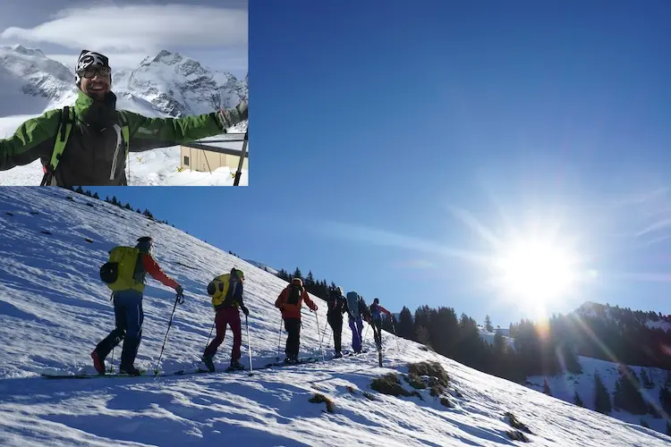 Mitglieder des SV Bruckmühl auf einer geführten Skitour im alpinen Gelände.